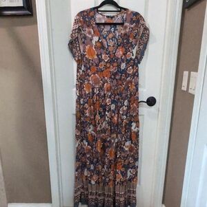SHEIN Floral Print Maxi Dress in Orange and Blue